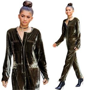 Daya By Zendaya Military Velvet Jumpsuit Green XS